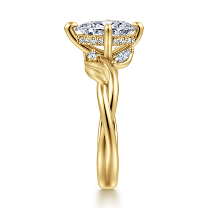 Darling - 14K Yellow Gold Compass Prong Twisted Pear Shape Diamond Engagement Ring