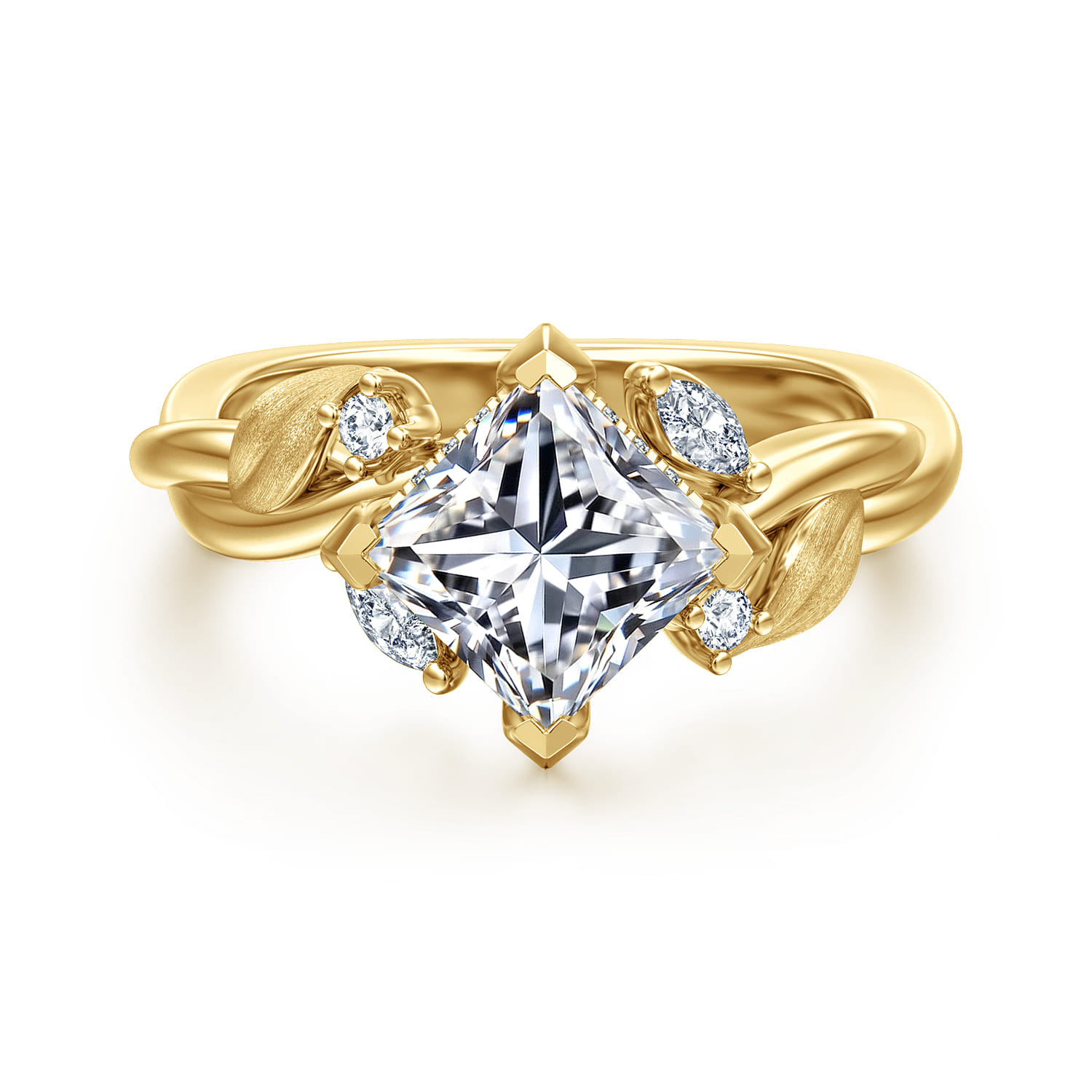 Darling - 14K Yellow Gold Compass Prong Twisted Princess Cut Diamond Engagement Ring