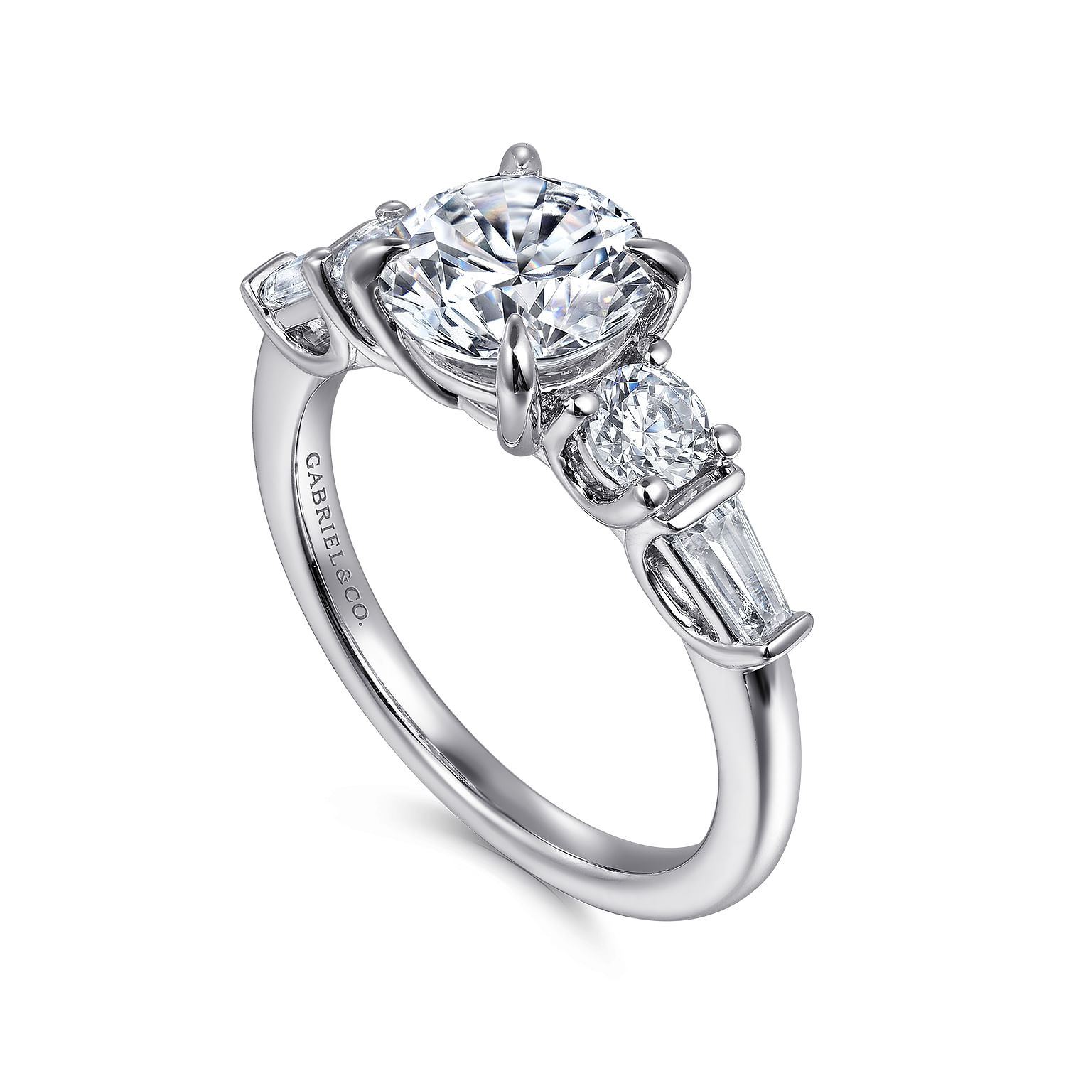Darmie - 14K White Gold Round Five Stone Diamond Engagement Ring