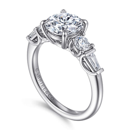 Darmie - 14K White Gold Round Five Stone Diamond Engagement Ring