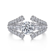 Darmy - 14K White Gold Split Shank Round Diamond Engagement Ring