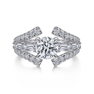 Darmy - 14K White Gold Split Shank Round Diamond Engagement Ring