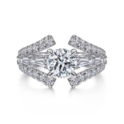 Darmy - 14K White Gold Split Shank Round Diamond Engagement Ring