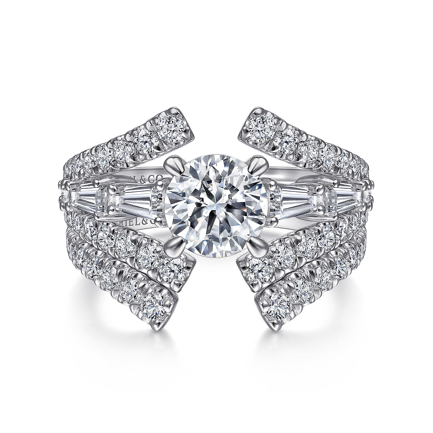Darmy - 14K White Gold Split Shank Round Diamond Engagement Ring
