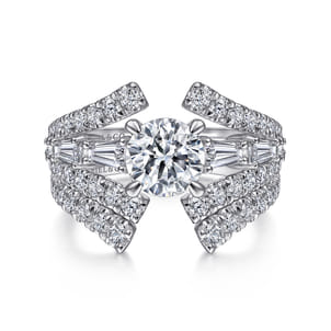 Darmy - 14K White Gold Split Shank Round Diamond Engagement Ring