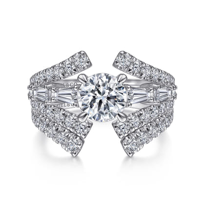 Darmy - 14K White Gold Split Shank Round Diamond Engagement Ring