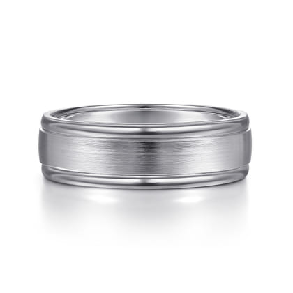David - 14K White Gold 7mm - Men's Wedding Band in Satin Finish