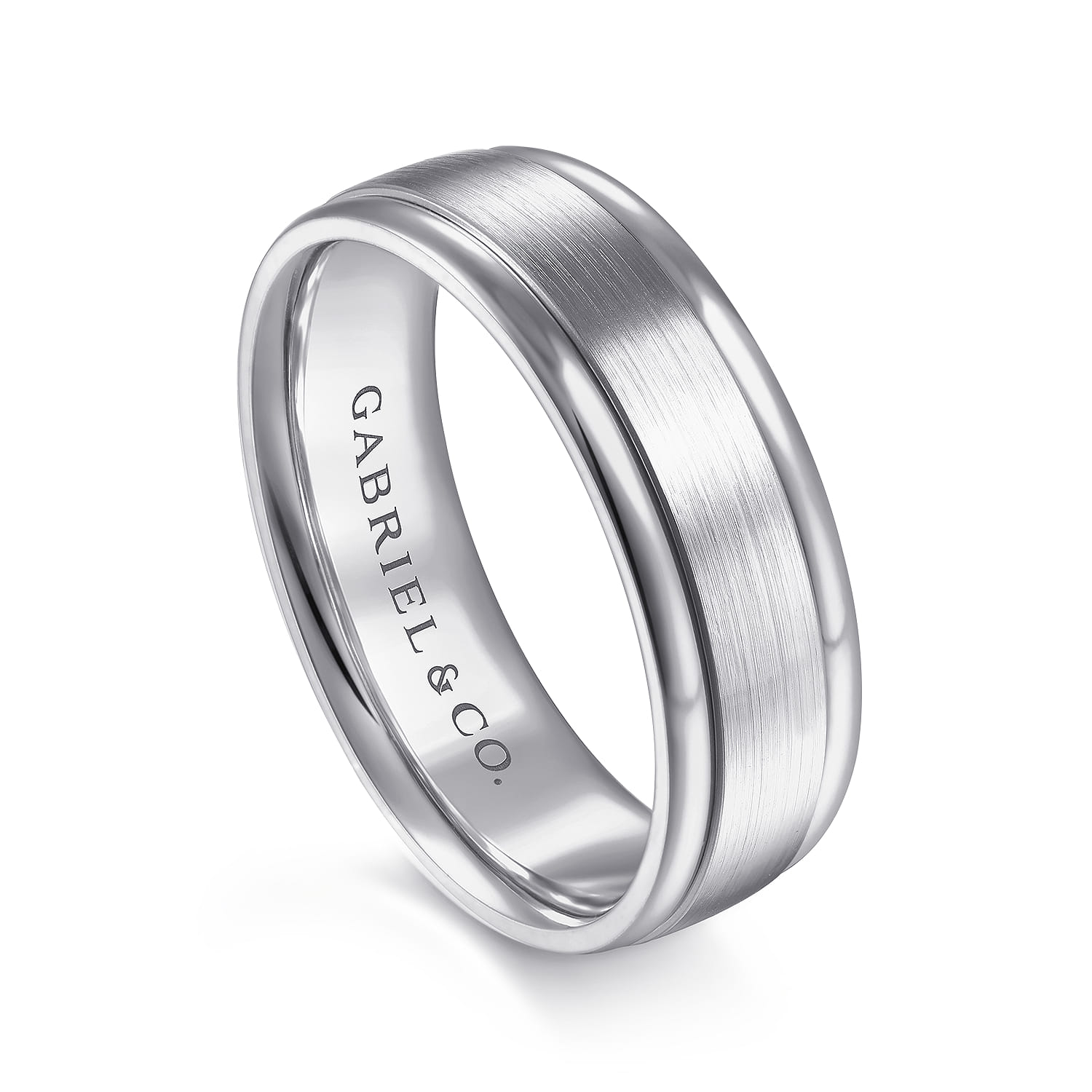 David - 14K White Gold 7mm - Men's Wedding Band in Satin Finish - Shot 3