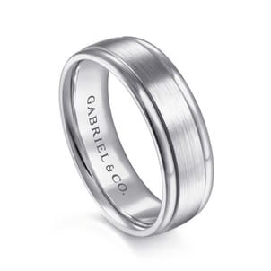David - 14K White Gold 7mm - Men's Wedding Band in Satin Finish