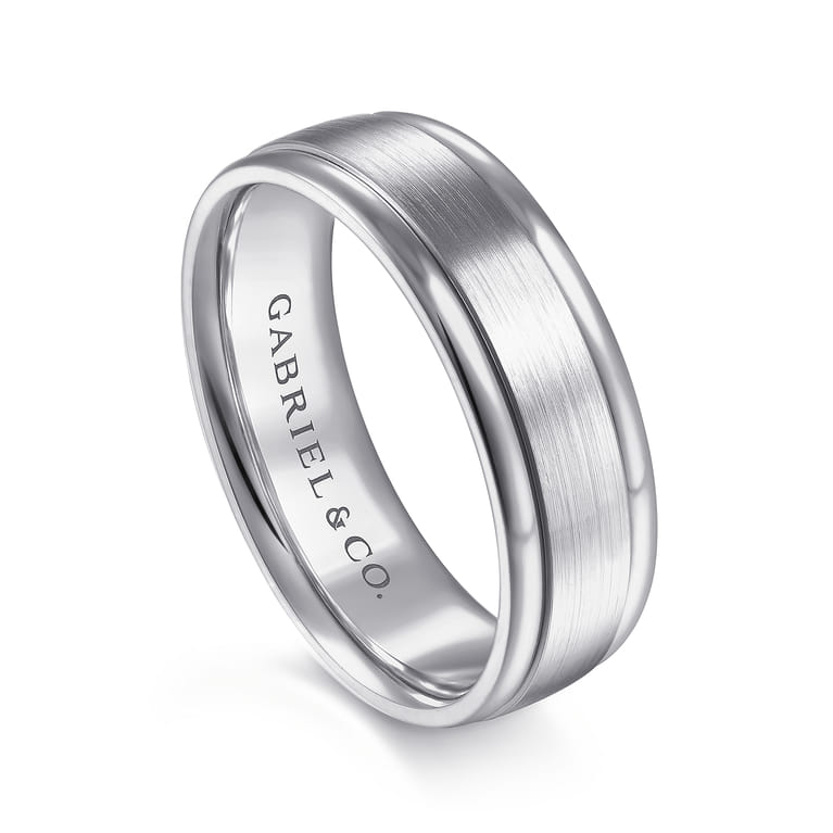 David - 14K White Gold 7mm - Men's Wedding Band in Satin Finish - Shot 3