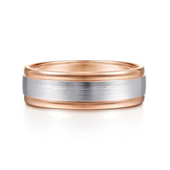 14K White-Rose Gold 7mm - Two Tone Men's Wedding Band in Satin Finish