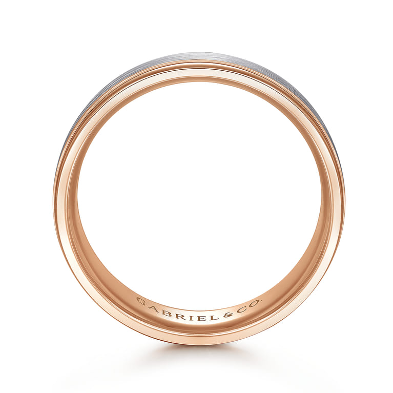 David - 14K White-Rose Gold 7mm - Two Tone Men's Wedding Band in Satin Finish - Shot 2