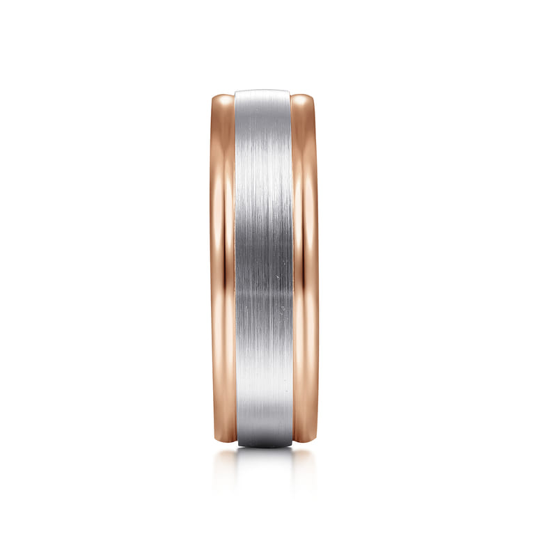 David - 14K White-Rose Gold 7mm - Two Tone Men's Wedding Band in Satin Finish - Shot 4