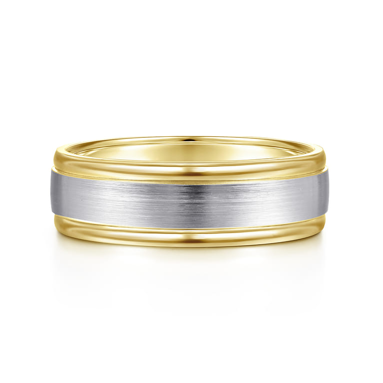 David - 14K White-Yellow Gold 7mm - Two Tone Men's Wedding Band in Satin Finish - Shot 1