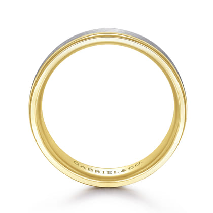 David - 14K White-Yellow Gold 7mm - Two Tone Men's Wedding Band in Satin Finish