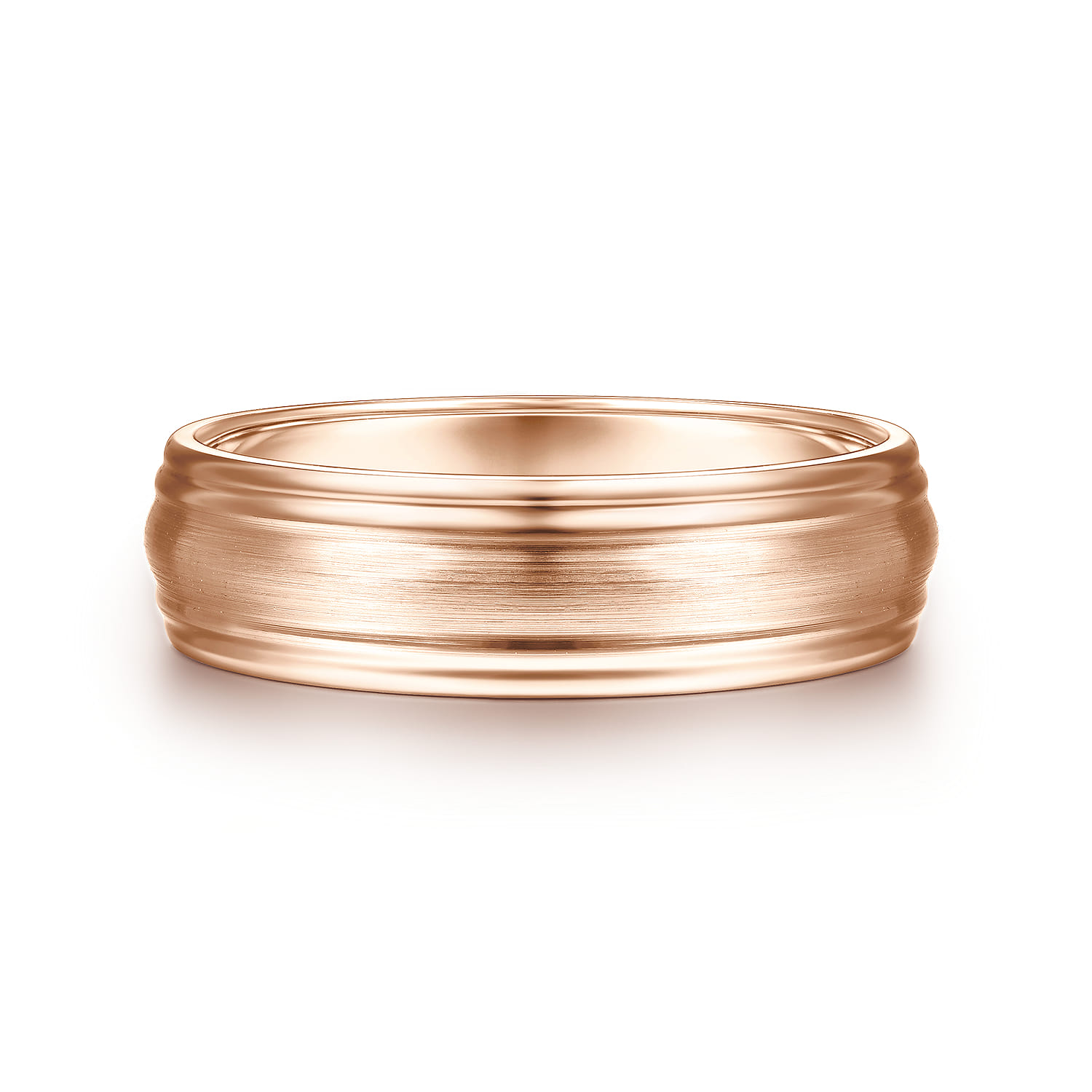Declan - 14K Rose Gold 6mm - Carved Men's Wedding Band in Satin Finish - Shot 1