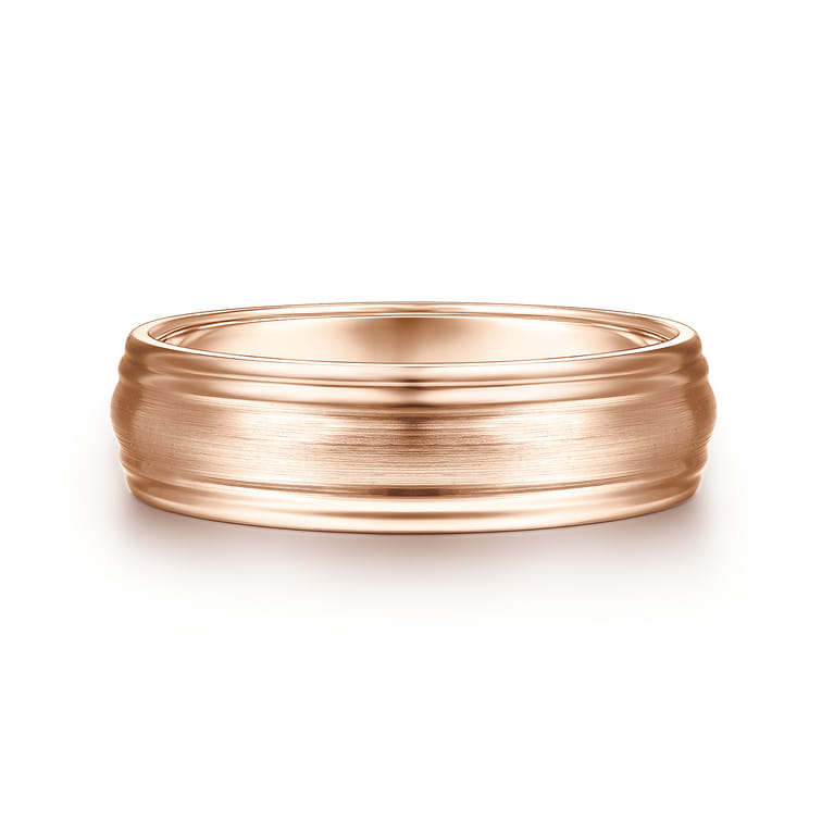 Declan - 14K Rose Gold 6mm - Carved Men's Wedding Band in Satin Finish - Shot 1