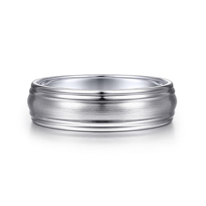 Declan - 14K White Gold 6mm - Carved Men's Wedding Band in Satin Finish