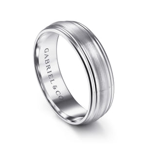 Declan - 14K White Gold 6mm - Carved Men's Wedding Band in Satin Finish