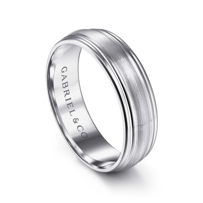 Declan - 14K White Gold 6mm - Carved Men's Wedding Band in Satin Finish
