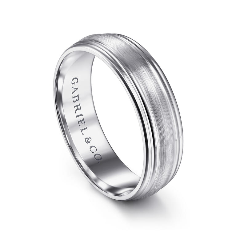 Declan - 14K White Gold 6mm - Carved Men's Wedding Band in Satin Finish - Shot 3