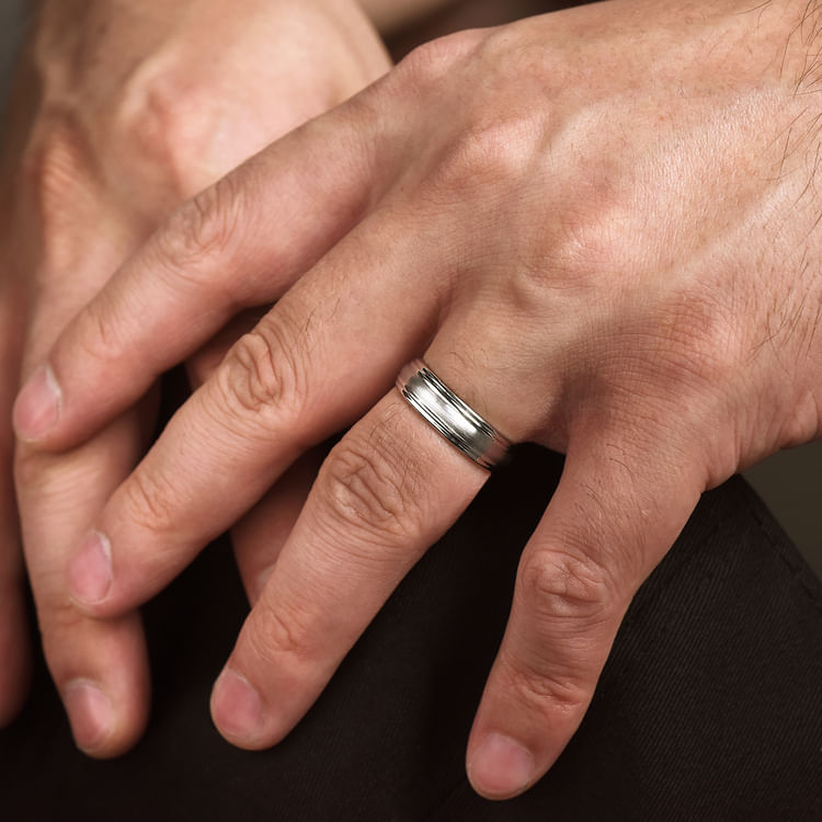 Declan - 14K White Gold 6mm - Carved Men's Wedding Band in Satin Finish