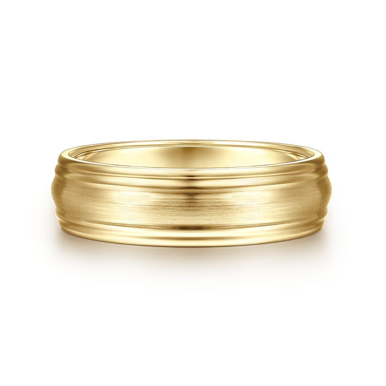 Declan - 14K Yellow Gold 6mm - Carved Men's Wedding Band in Satin Finish - Shot 1