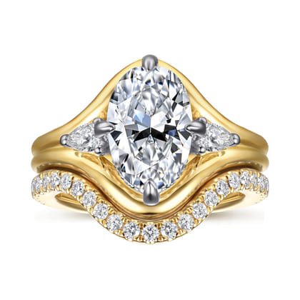 Dedication - 14K White-Yellow Gold Compass Prong Oval Diamond Engagement Ring