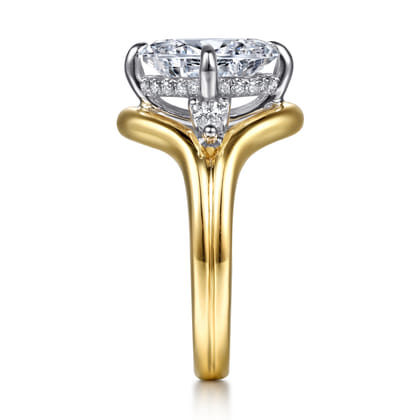 Dedication - 14K White-Yellow Gold Compass Prong Oval Diamond Engagement Ring