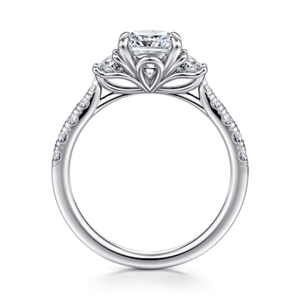 Dee - 14K White Gold Cushion Cut Three Stone Lotus Diamond Engagement Ring