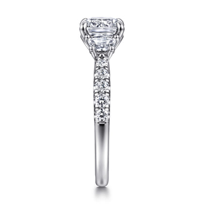 Dee - 14K White Gold Cushion Cut Three Stone Lotus Diamond Engagement Ring