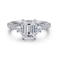 Dee - 14K White Gold Emerald Cut Three Stone Lotus Diamond Engagement Ring