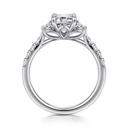 Dee - 14K White Gold Emerald Cut Three Stone Lotus Diamond Engagement Ring