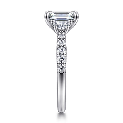 Dee - 14K White Gold Emerald Cut Three Stone Lotus Diamond Engagement Ring