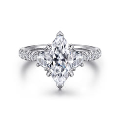 Dee - 14K White Gold Marquise Shape Three Stone Lotus Diamond Engagement Ring