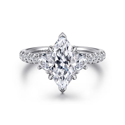 Dee - 14K White Gold Marquise Shape Three Stone Lotus Diamond Engagement Ring