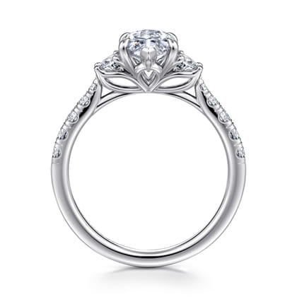 Dee - 14K White Gold Marquise Shape Three Stone Lotus Diamond Engagement Ring