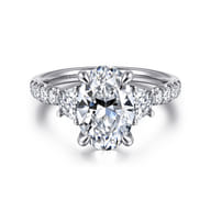 Dee - 14K White Gold Oval Three Stone Lotus Diamond Engagement Ring