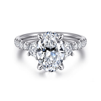 Dee - 14K White Gold Oval Three Stone Lotus Diamond Engagement Ring