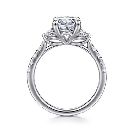 Dee - 14K White Gold Oval Three Stone Lotus Diamond Engagement Ring