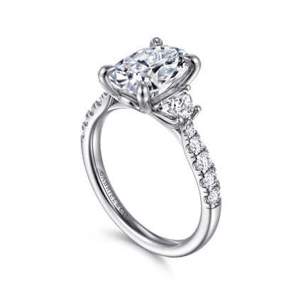Dee - 14K White Gold Oval Three Stone Lotus Diamond Engagement Ring