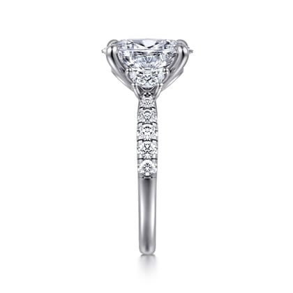 Dee - 14K White Gold Oval Three Stone Lotus Diamond Engagement Ring