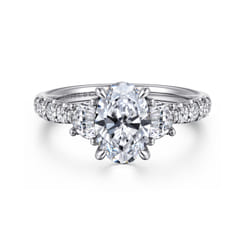Dee - 14K White Gold Oval Three Stone Lotus Diamond Engagement Ring