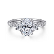 Dee - 14K White Gold Oval Three Stone Lotus Diamond Engagement Ring