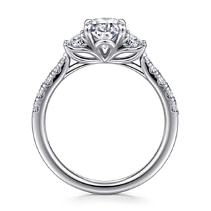 Dee - 14K White Gold Oval Three Stone Lotus Diamond Engagement Ring