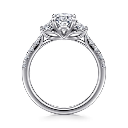 Dee - 14K White Gold Oval Three Stone Lotus Diamond Engagement Ring