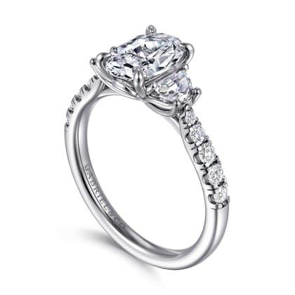 Dee - 14K White Gold Oval Three Stone Lotus Diamond Engagement Ring