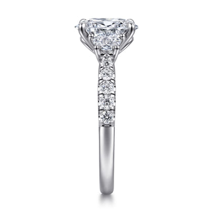 Dee - 14K White Gold Oval Three Stone Lotus Diamond Engagement Ring