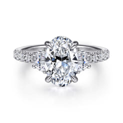 Dee - 14K White Gold Oval Three Stone Lotus Diamond Engagement Ring