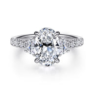 Dee - 14K White Gold Oval Three Stone Lotus Diamond Engagement Ring